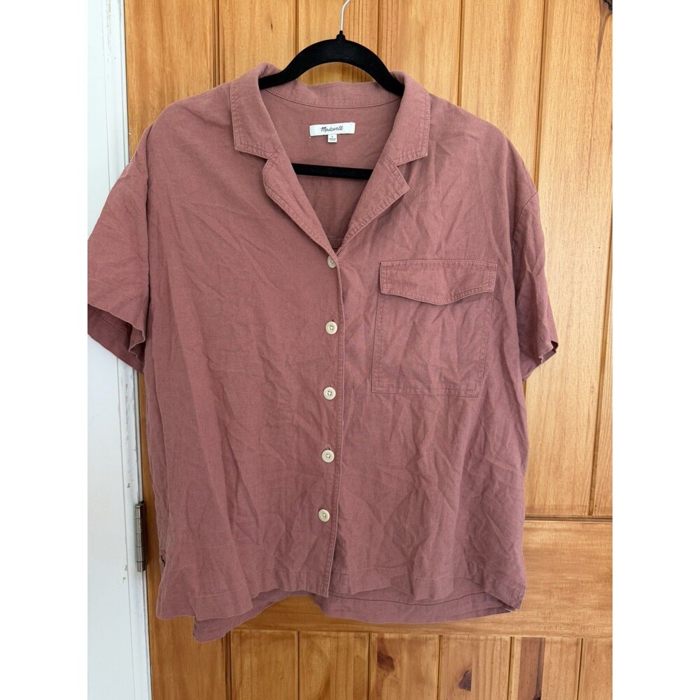 Madewell Women's Linen-Blend Camp Shirt Resort Vintage Quartz Pink Mauve Size M